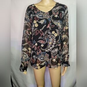 Merchant women's size medium long sleeve floral paisley blouse shirt top